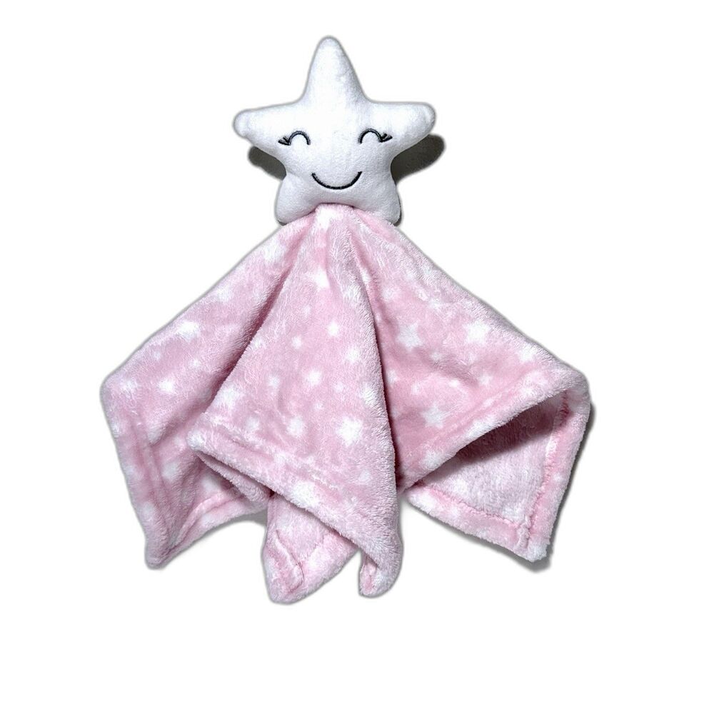 HUDSON BABY HB Pink White Star Lovey Plush Security Blanket Smiling 14”x14”